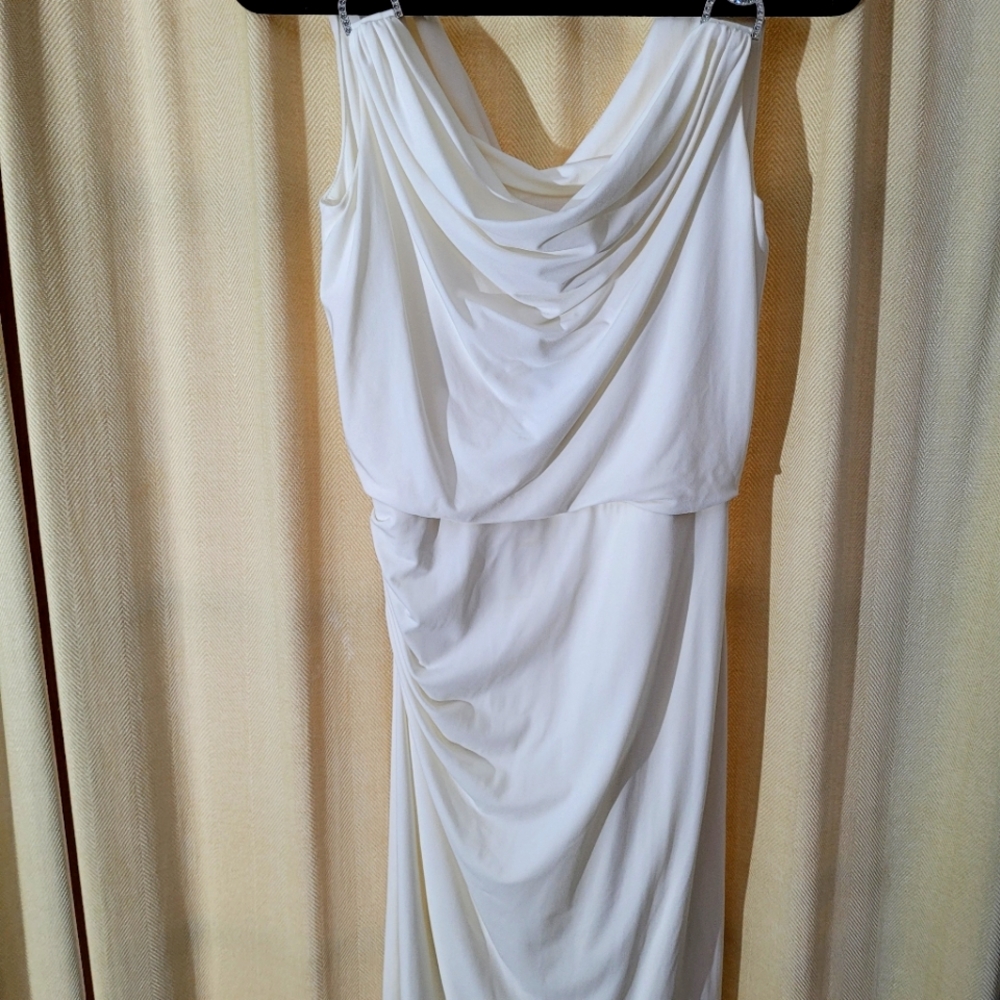 White House Black Market white dress with sholder rhinestones